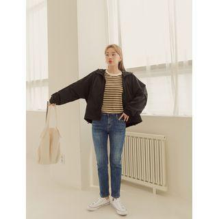 Hooded Drawcord-hem Zip-up Jacket