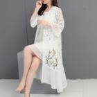 Set: Sleeveless A-line Dress + Embroidered Light Jacket