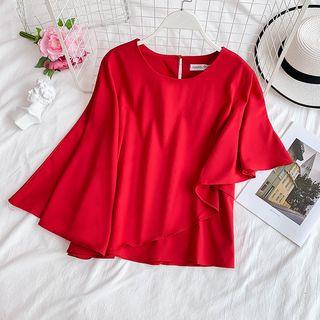 Asymmetric Ruffle Trim Chiffon Top