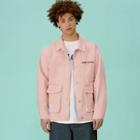 [r:lol] Couple Letter-embroidered Trucker Jacket Pink - One Size