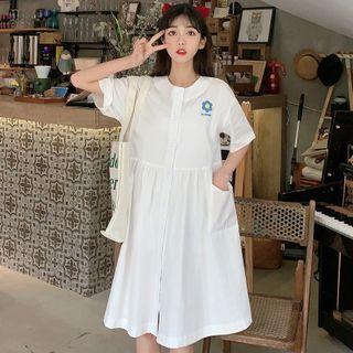 Short-sleeve Printed A-line Polo Shirt Dress