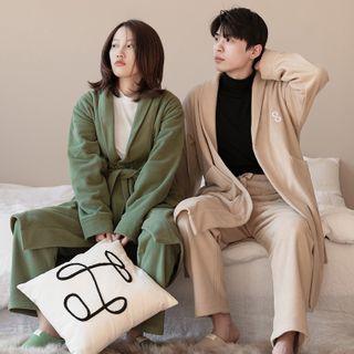 Set: Plain Long-sleeve Robe + Pants
