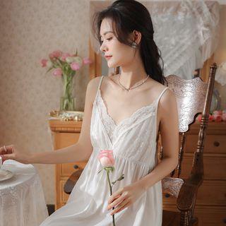 Spaghetti-strap V-neck Lace Trim Sleep Dress (various Designs)
