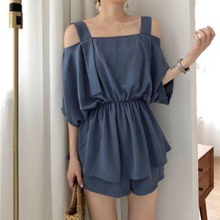 Strap Off-shoulder Top & Shorts Set