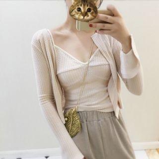 Set: Knit Camisole Top + Open-front Cardigan