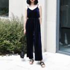 Spaghetti Strap Velvet Wide-leg Jumpsuit