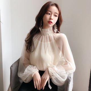 Set: Mesh Long-sleeve Top + Spaghetti Strap Top