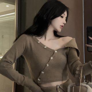 Irregular Knit Crop Top / Mini Pencil Skirt