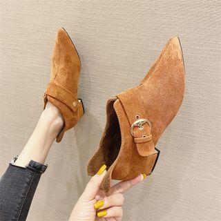 Buckled Pointy-toe Block Heel Ankle Boots