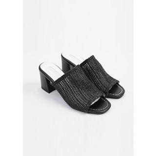 Woven-strap Block-heel Mules