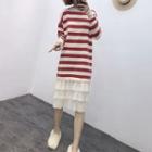 Mock Two-piece Striped Long-sleeve Knit Dress