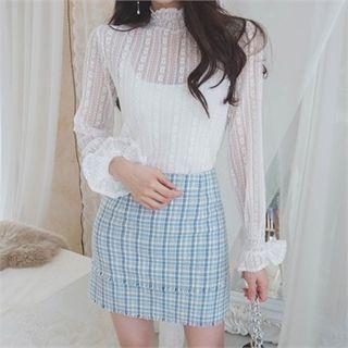 Zip-side Plaid Tweed Miniskirt
