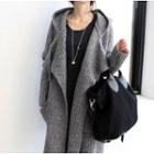 Hooded Ribbed Cardigan Gray - One Size