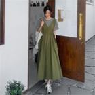 Drawstring-waist Midi A-line Overall Dress