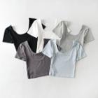 Short Sleeve Round-neck Plain Crop Top