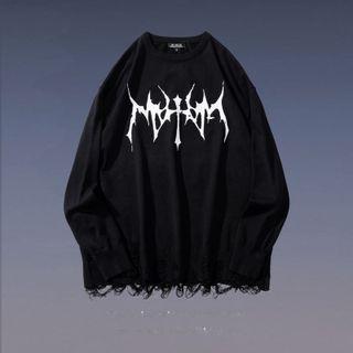 Graphic Print Distressed Sweater