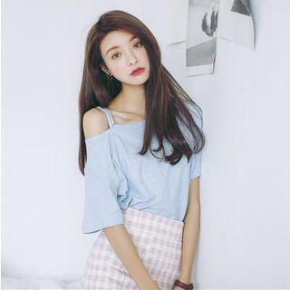 Off-shoulder Strap Short-sleeve T-shirt