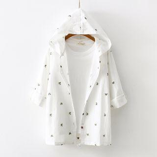 Leaf Print Hooded Jacket White - One Size