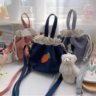 Cartoon Applique Drawstring Canvas Bucket Bag