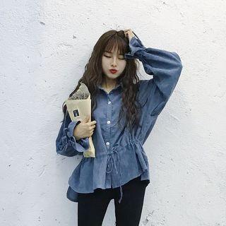 Drawstring Waist Corduroy Jacket