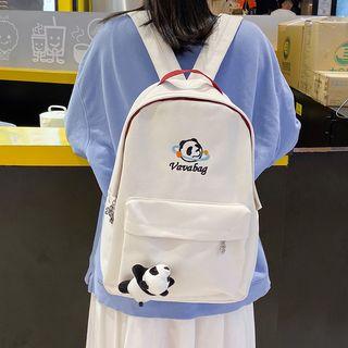 Panda Embroidered Canvas Backpack
