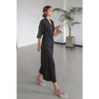 V-neck 3/4-sleeve Wide-leg Jumpsuit
