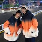 Couple-matching Gradient Hooded Padded Zip Jacket