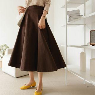 Basic Paneled Long Flare Skirt