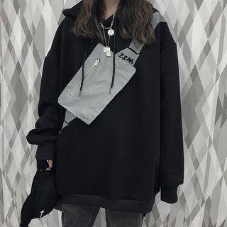 Reflective Sling Bag Print Hoodie Black - One Size