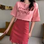 Embroidered T-shirt / High-waist A-line Skirt