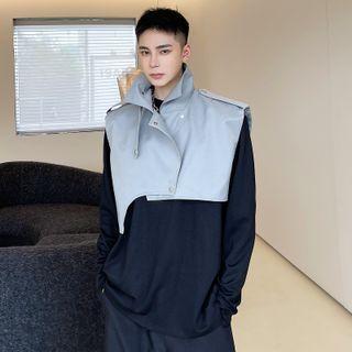 Collared Cropped Irregular Button Vest