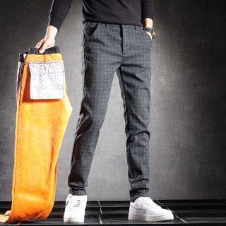 Plaid Fleece-lined Slim Fit Pants