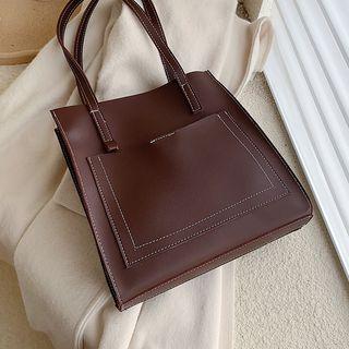 Contrast Stitching Faux Leather Tote Bag