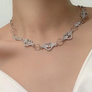 Heart Rhinestone Choker Silver - One Size