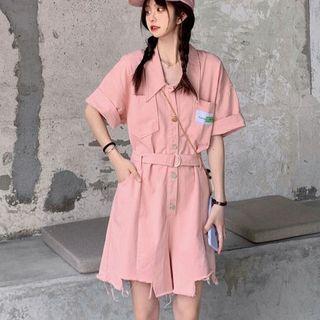 Short-sleeve Fray-hem Romper