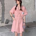 Short-sleeve Fray-hem Romper
