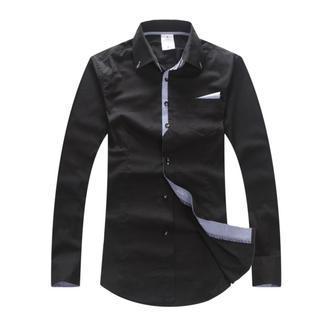 Long-sleeve Stripe-trim Shirt