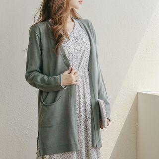 Open-front Roll-edge Long Cardigan