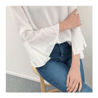 Bell-sleeve Key-hole Back Top