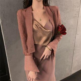 Plain V-neck Jacket / Sleeveless Side-slit Dress