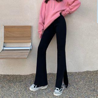 Printed Letter Hooded Sweatshirt / Plain Split Pants