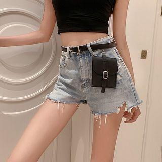 Distressed High-waist Frayed Denim Shorts With Belt