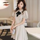 Short-sleeve Ribbon A-line Mini Dress