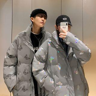 Couple Matching Butterfly Print Padded Zipped Jacket
