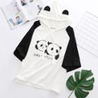 Panda Print Elbow-sleeve Hoodie White - One Size