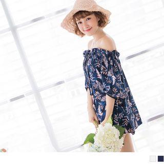 Off-shoulder Print Smock Top