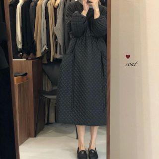 Long-sleeve Quilted A-line Midi Dress