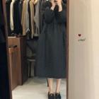Long-sleeve Quilted A-line Midi Dress
