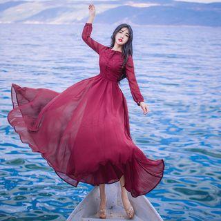 Long Sleeve Embroidered Evening Dress