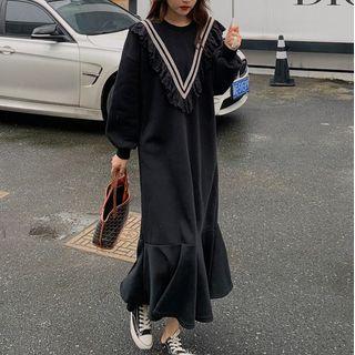 Ruffed Hem Maxi Sweatshirt Dress
